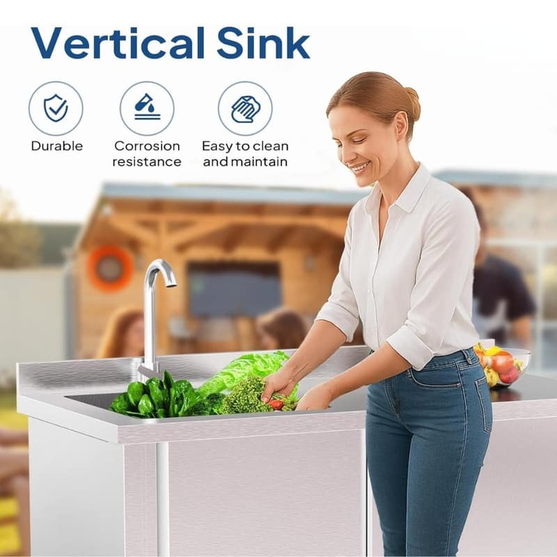 47.2 In. Freestanding Stainless Steel Sink Utility Sink With Storage Cabinet - N/A