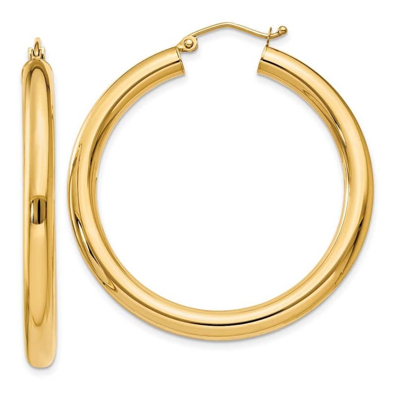 Curata 14k Yellow Gold Polished 4mm Lightweight Classic Hoop Earrings - 25mm - 65mm