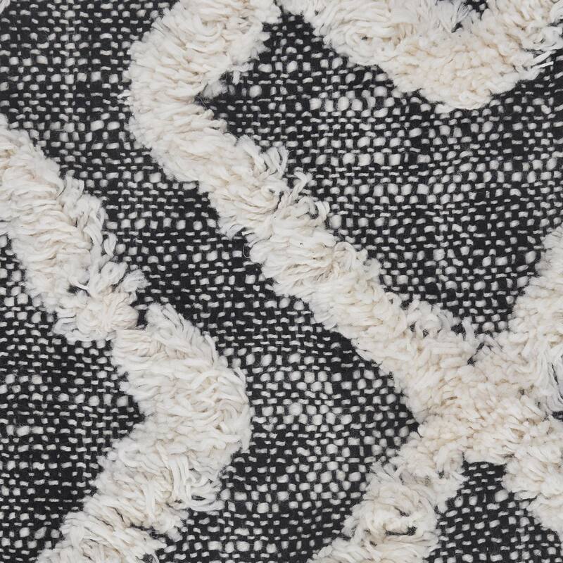 20" Black and Cream Diamond Pattern Tufted Square Throw Pillow