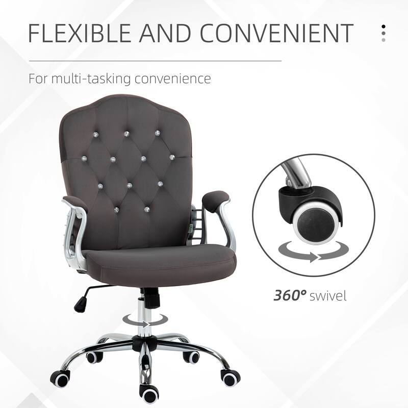 Home Office Chair Velvet Computer Chair Button Tufted Desk Chair with Swivel Wheels, Adjustable Height and Tilt, for Office