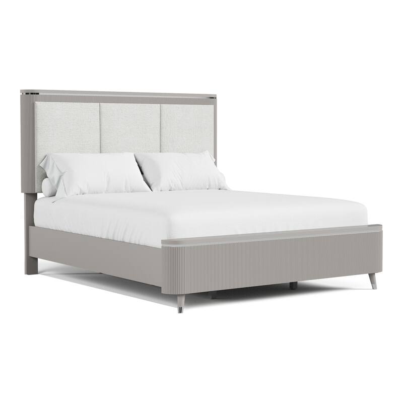 Furniture of America Seraphine Modern 2-Piece Light Grey Solid Wood Panel Bedroom Set with Fluted Headboard