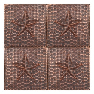 4" x 4" Hammered Copper Star Tile - Quantity 4 (T4DBS_PKG4)