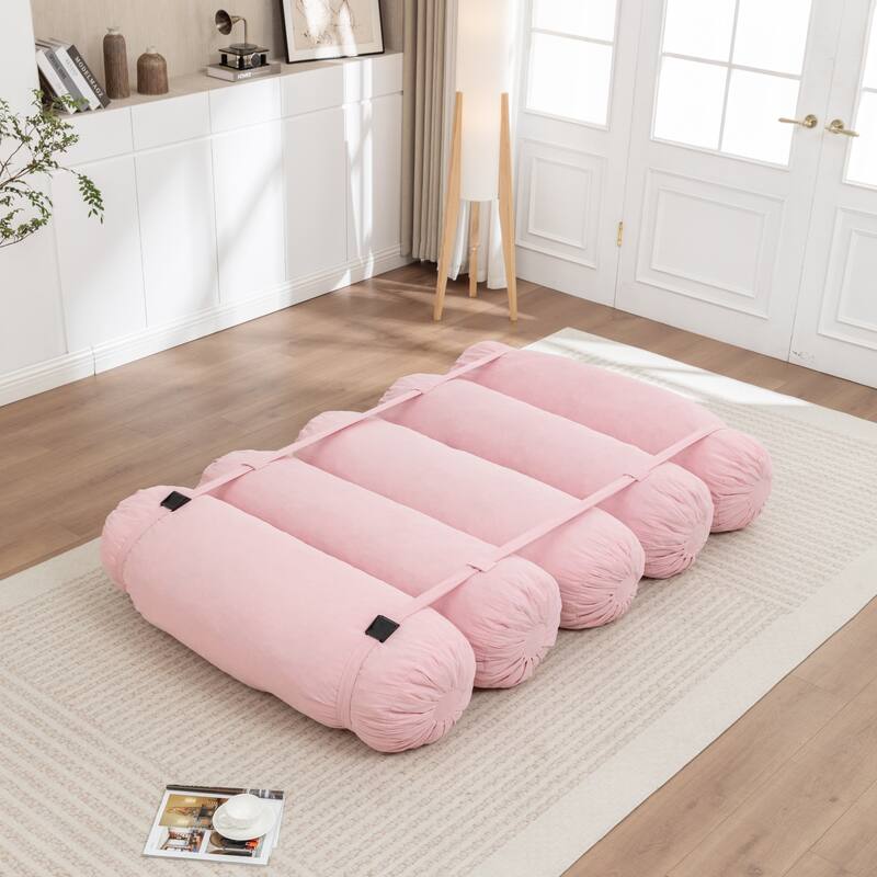 Versatile Lazy Sofa Corduroy Chaise Lounge Floor Couch Composed of 5 Cylindrical Pillows with Adjustable Straps