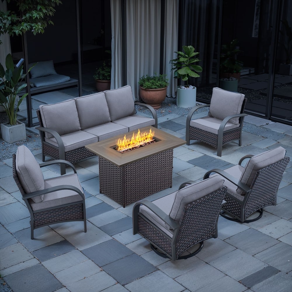 Outside Fire Pit Table with Swivel Chair Ottoman Sofa Set