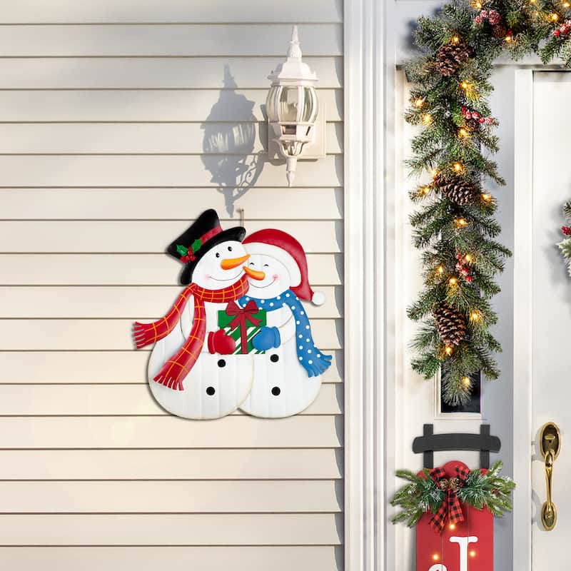 Glitzhome Christmas Metal JOY & NOEL Ornament Snowman Yard Stakes Hanging Decor - 42"H