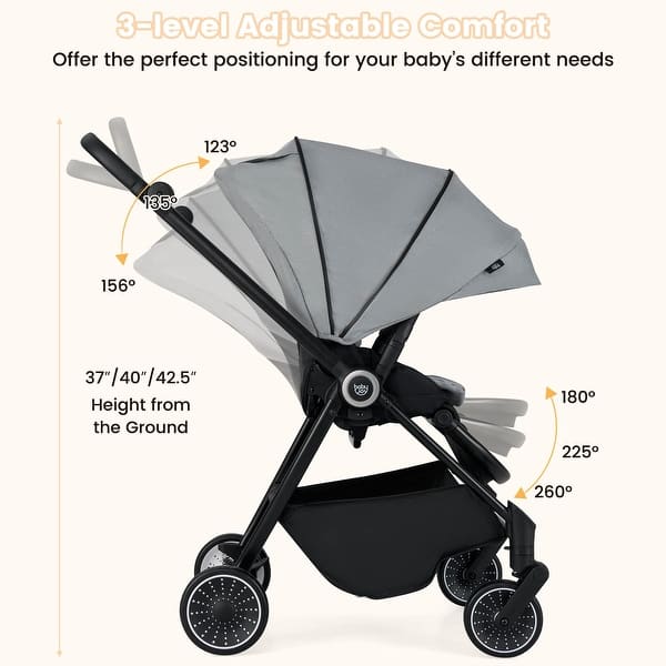 dimension image slide 0 of 2, Babyjoy Baby Stroller Foldable Infant Pram Stroller with Reclining - See Details