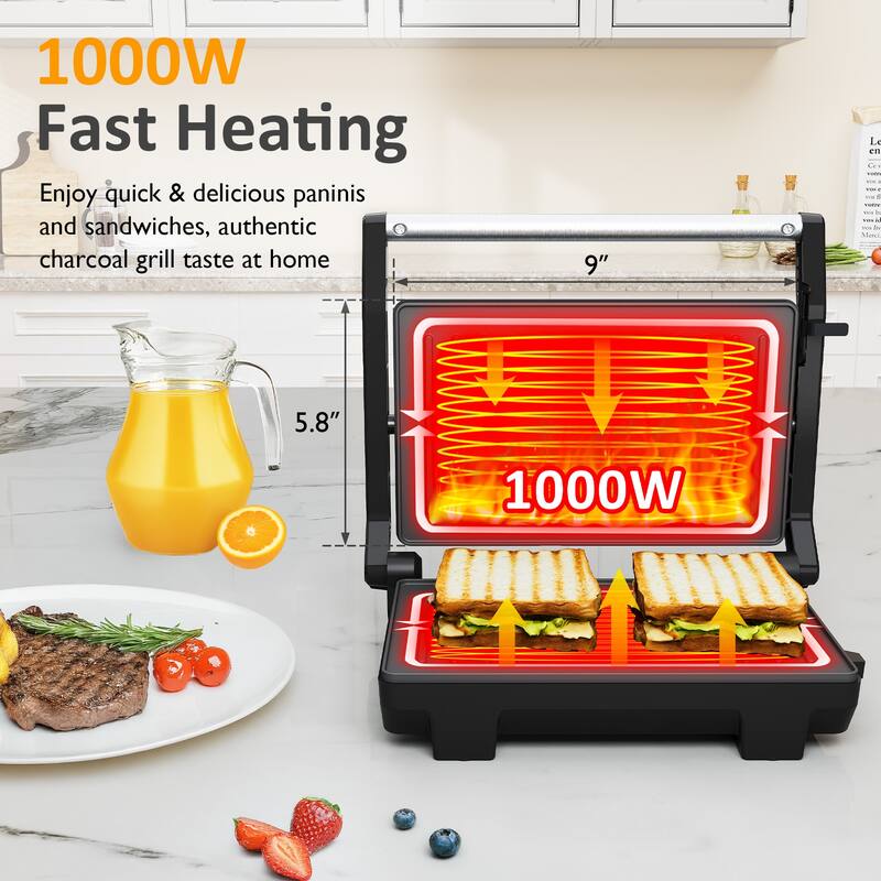 1000W Portable Panini Press Sandwich Maker