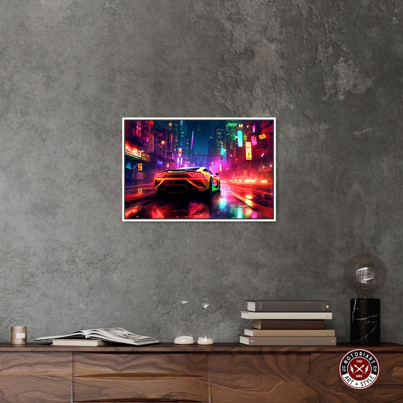 Notoriart City Night Drive Framed Car 1 Piece Canvas Wall Art