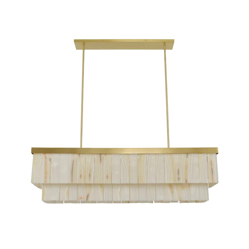 Beacon Lighting Elora 7 Light Rectangle Pendant with Jade Stone - Brass