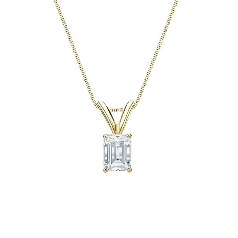 Auriya 14-karat Gold 0.45ctw Emerald Solitaire Lab Grown Diamond Necklace 4-Prong Basket (D-E VVS) - 0.45 - Yellow