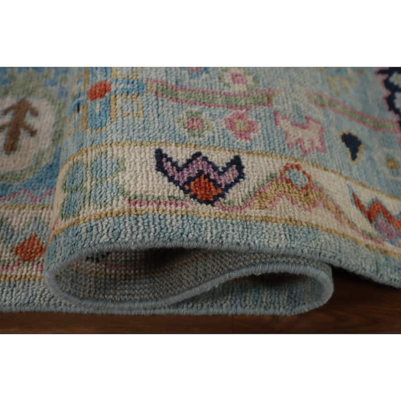Light Blue Oushak Rug Hand-Knotted Wool Carpet - 8'11" x 11'8"