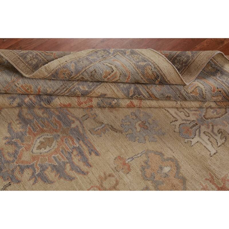 Hand Knotted Oriental 100% Wool Carpet Transitional All-Over Beige & Ivories Oushak Area Rug - 11' 10'' X 8' 5''