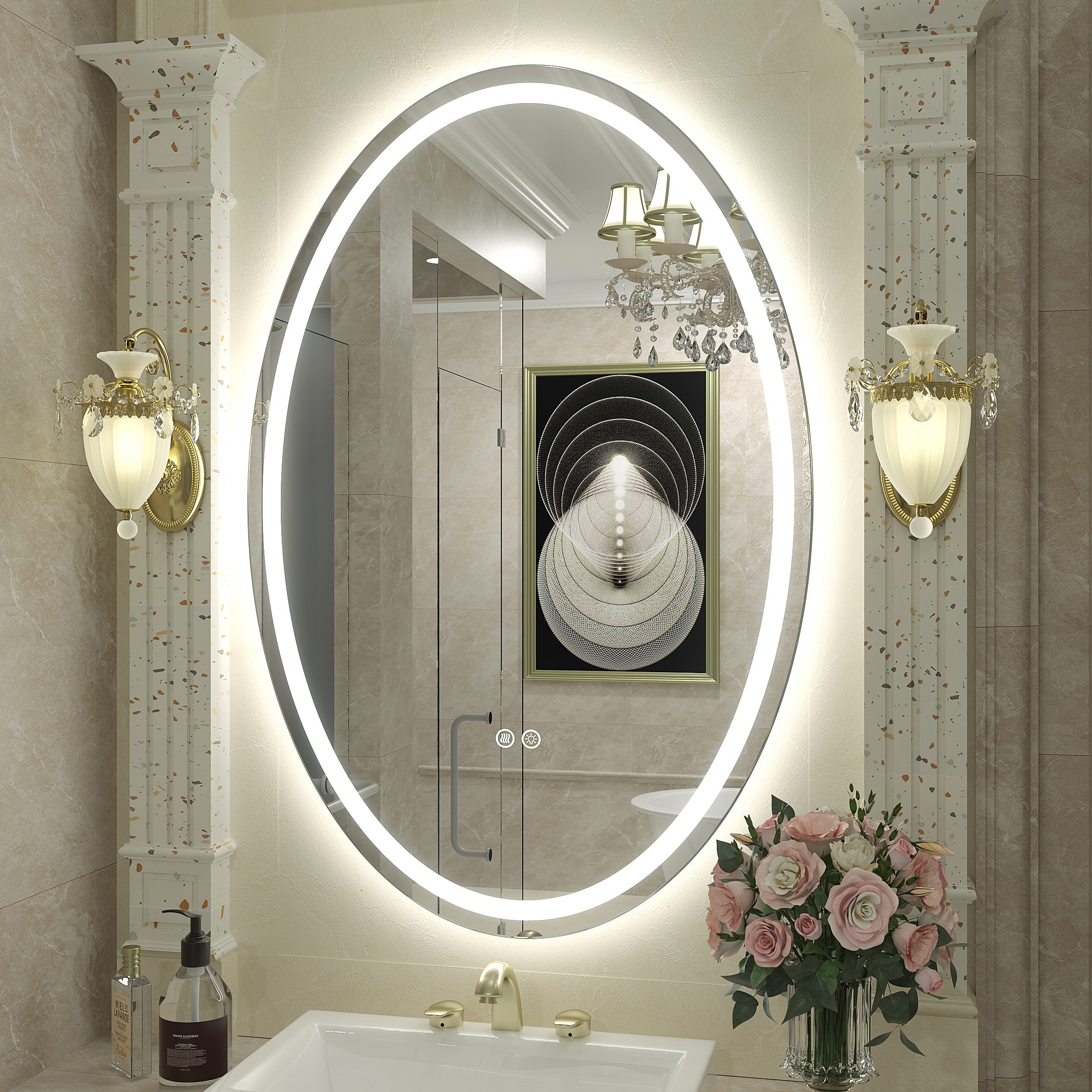 Oval Front & Back LED Lighted Anti-fog Tempered Glass Wall Bathroom Vanity Mirror, 3-Year Warranty & ETL Certification