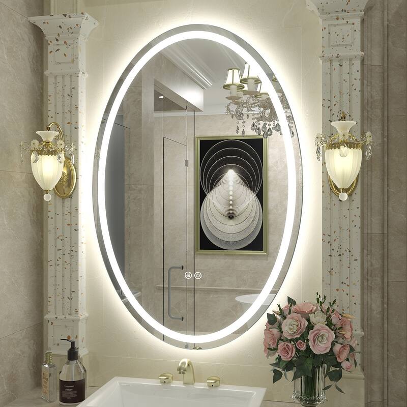 Oval Front & Back LED Lighted Anti-fog Tempered Glass Wall Bathroom Vanity Mirror, 3-Year Warranty & ETL Certification - 36" X 24"