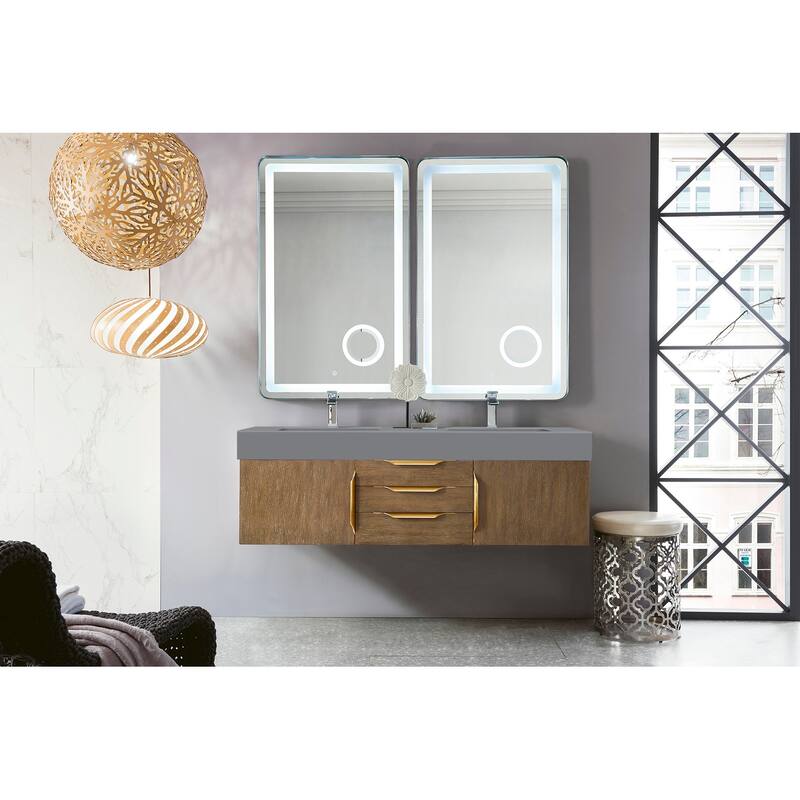 James Martin Vanities Mercer Island 59" Double Vanity, Latte Oak with Radiant Gold Hardware