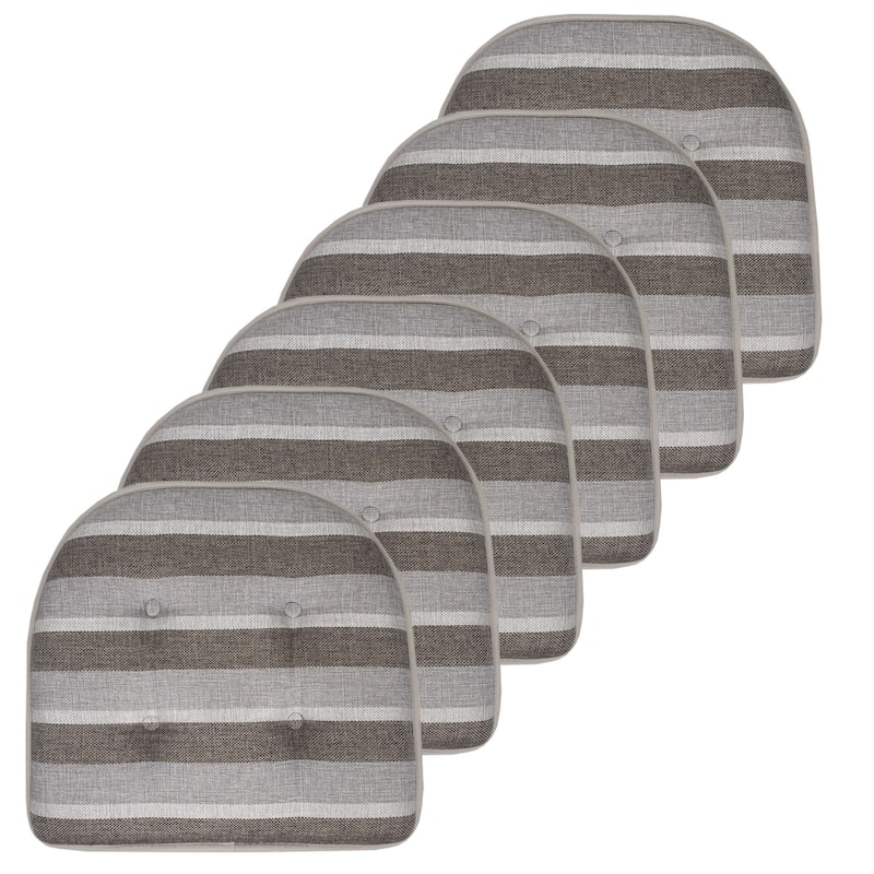Sweet Home Collection Bradford Striped U Shaped Memory Foam Chair Cushion 17" x 16" - Set of 6 - Silver/Brown Striped