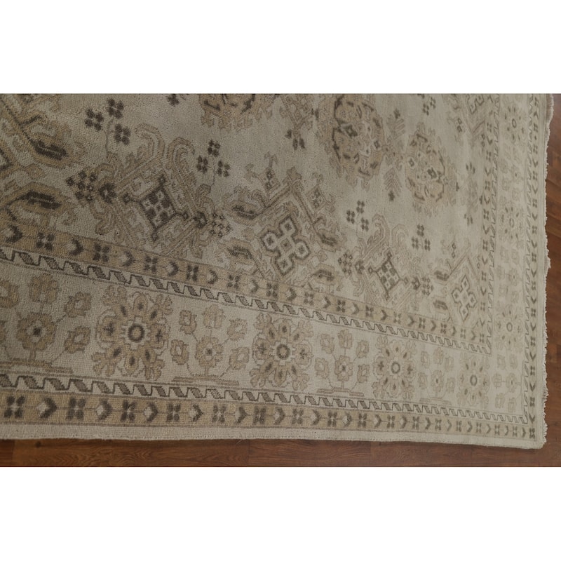 Transitional Oushak Area Rug Hand-Knotted Oriental Wool Carpet - 9'0"x 11'11"