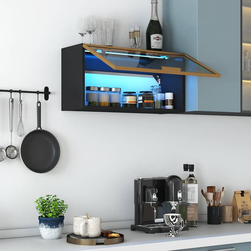 Anmytek Black Hanging Kitchen Pantry, Up-Flip Door Wall Mounted Spice Rack Storage Cabinet - Black