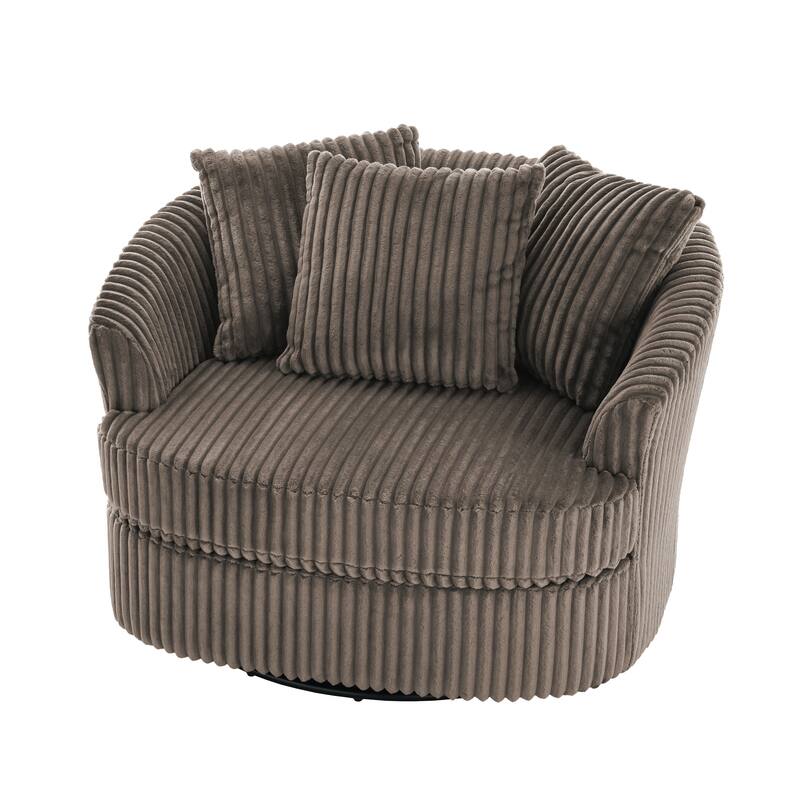 Oversized 43" W Plush Corduroy Swivel Barrel Chair with Pillows