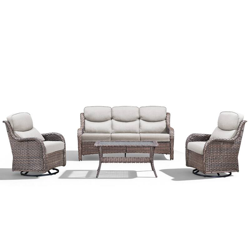 Meyreso 4-Piece Wicker Outdoor Patio Conversation Set with 5-Inch Thick Olefin Cushions