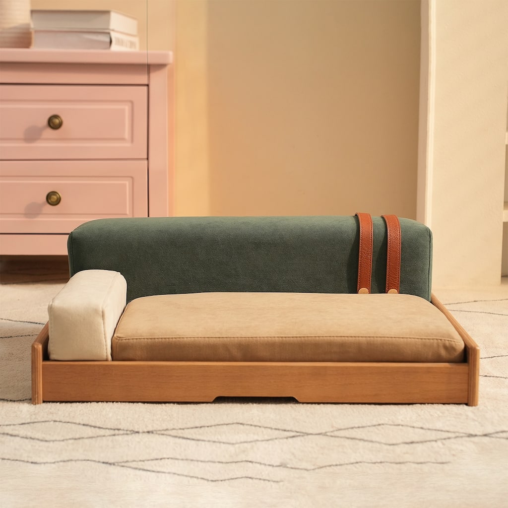 Modern Wooden Pet Bed for Cats & Dogs, Oak Veneer, Scratch-Resistant Fabric, Removable Cushion