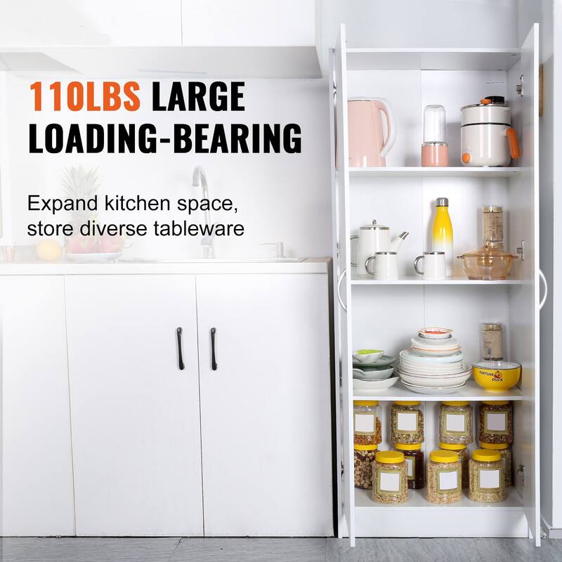 White MDF Kitchen Pantry Cabinet with 2 Doors and Adjustable Shelves - 24” L x 12” W x 60” H