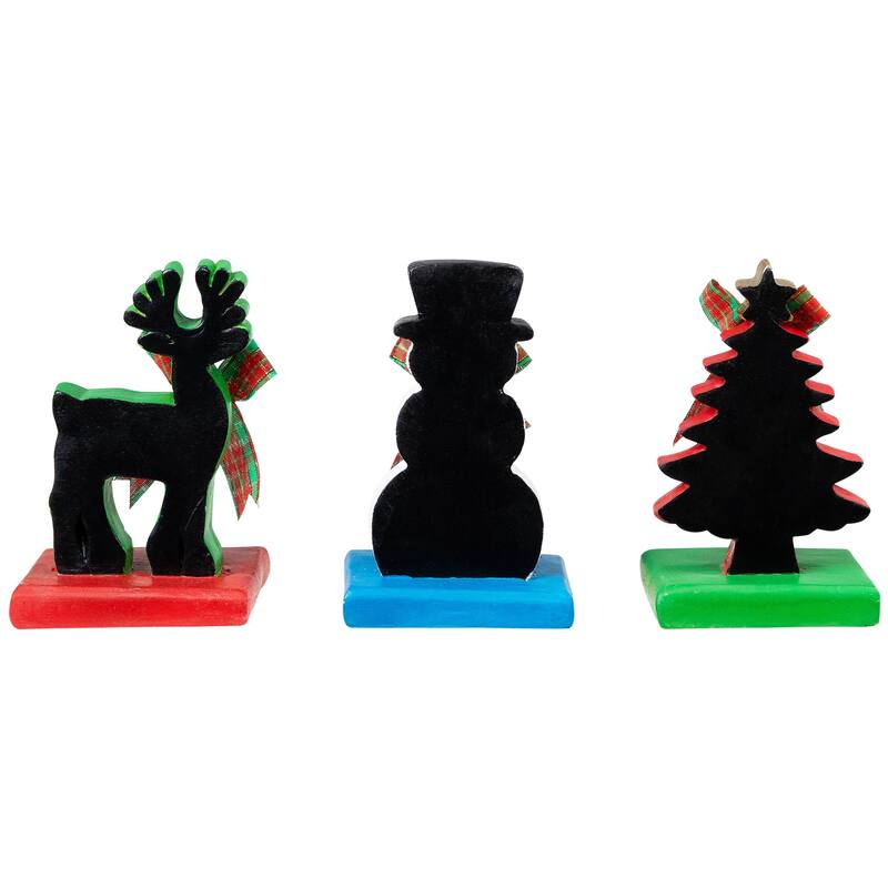 3 Reindeer, Tree, Snowman Chalkboard Christmas Stocking Holders 7"