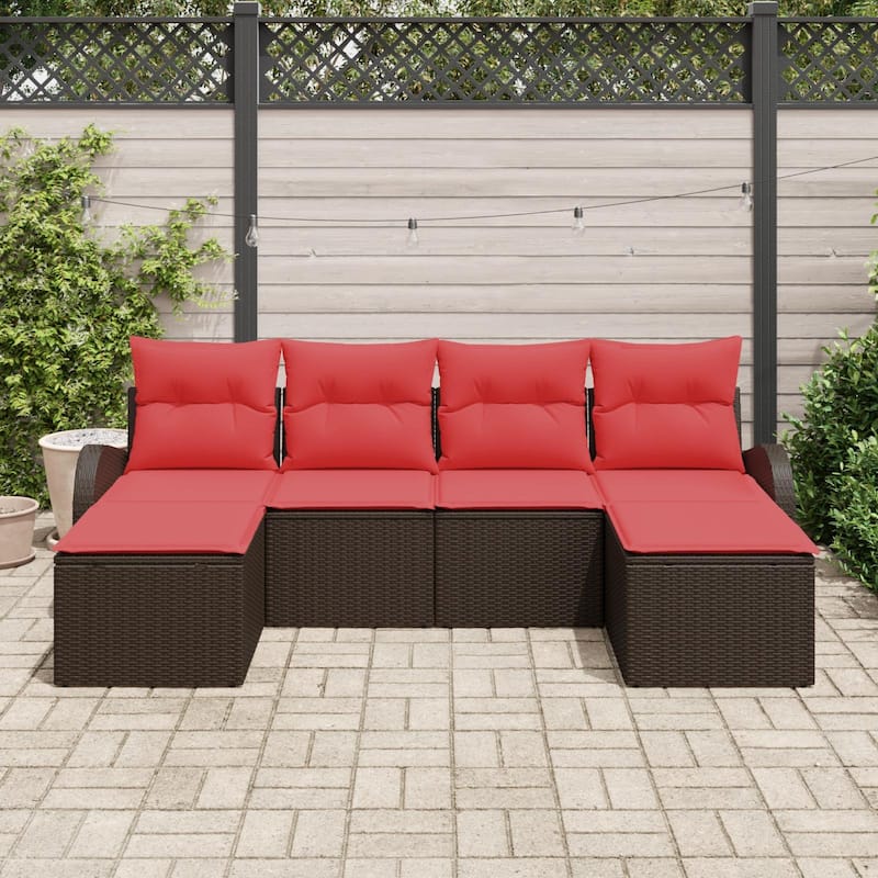 vidaXL 6 Garden Sofa Set with Cushions Black/Brown/Grey Poly Rattan - 92.1 x 24.4 x 27.2