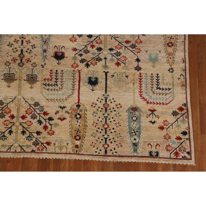 Hand Knotted Oriental 100% Wool Carpet Traditional All-Over Multi-Colored Ziegler Area Rug - 9' 8'' X 6' 3''