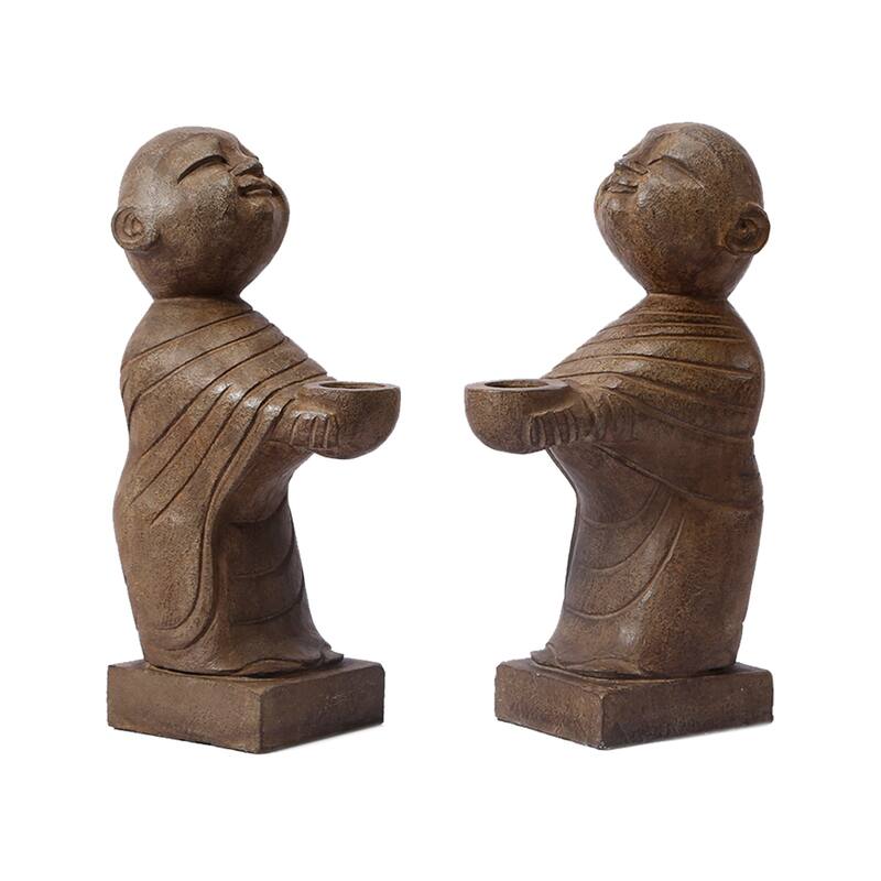 Artissance 16" H Brown Marble Bluestone Standing Buddha Candle Holder - N/A