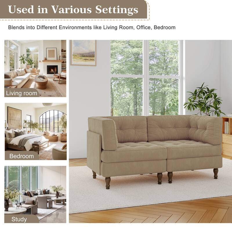 Modular Corduroy Corner Sectional Sofa Couch Set with Tufted Cushion