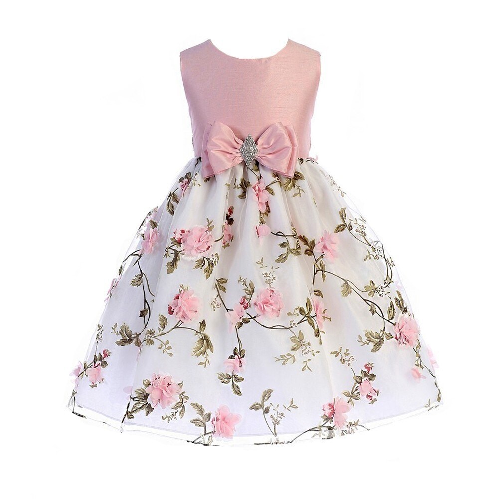 Crayon Kids Big Girls Blush Pink Cold Shoulder Rhinestone Bow Dress 8-14