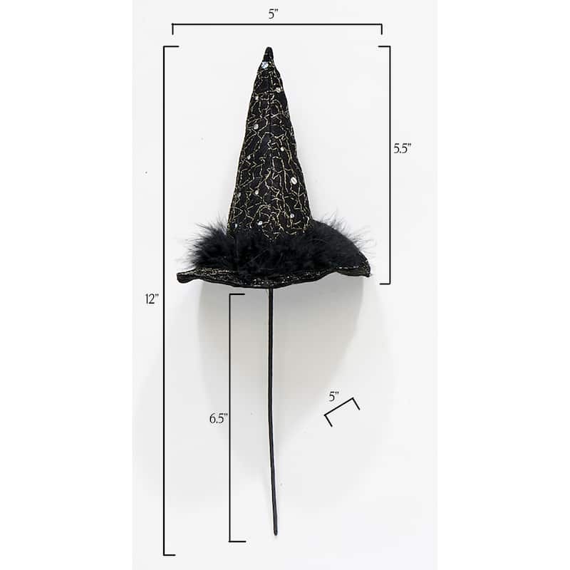 5.5" Halloween Witch Hat on a 6.5" Floral Pick, Set of 6