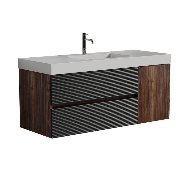 GDFStudio - Grace Floating Bathroom Vanity with Solid Surface Sink and Soft-Close Storage