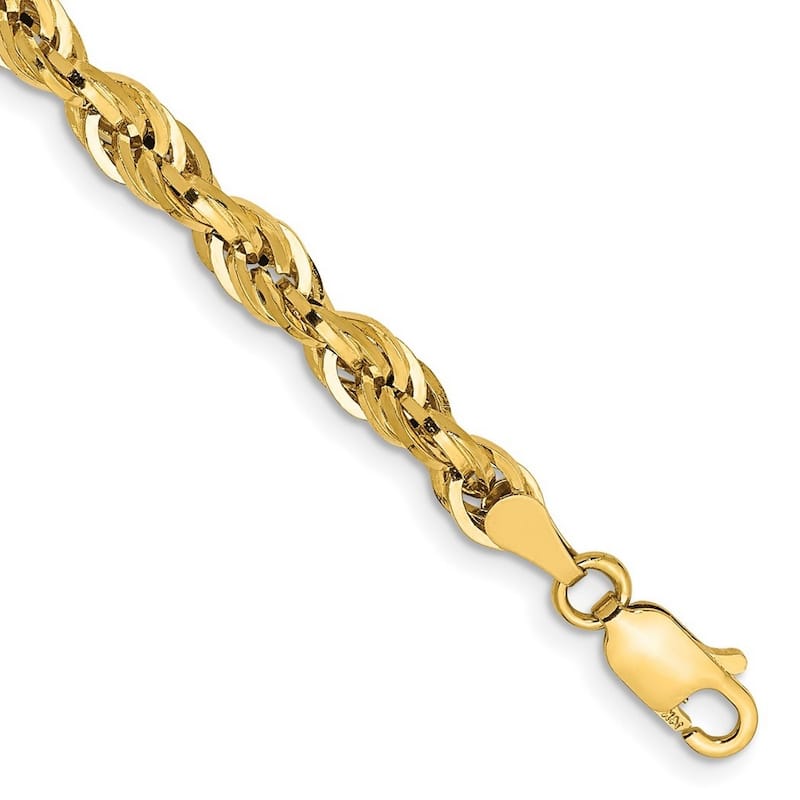 Curata 10k Yellow Gold 4.25mm Semi solid Rope Chain Bracelet