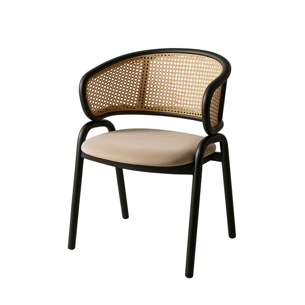 Ervilla Ergonomic Wicker Back Velvet Accent Dining Armchair with Powder Coated Steel Legs Protective Pad