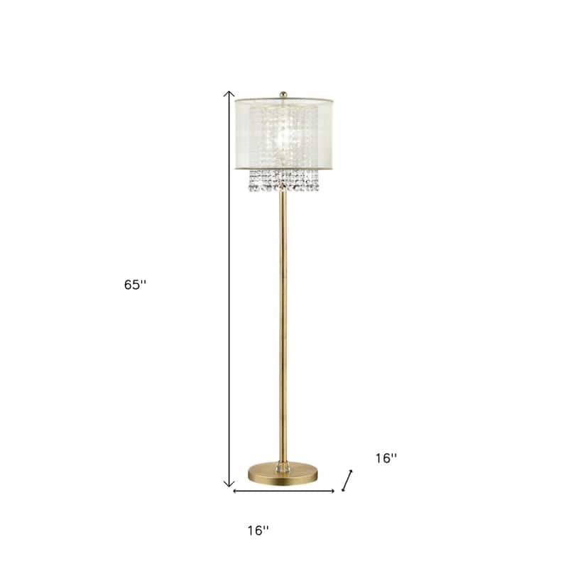 65" Gold And White Novelty Floor Lamp With White Fabric Drum Shade - 16" x 16" 65"