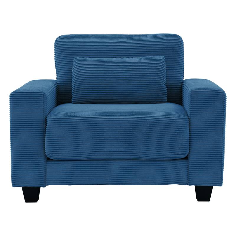 Corduroy Widened Single Sofa Chair, A Extra Lumbar Pillow - 1 Piece - Azure