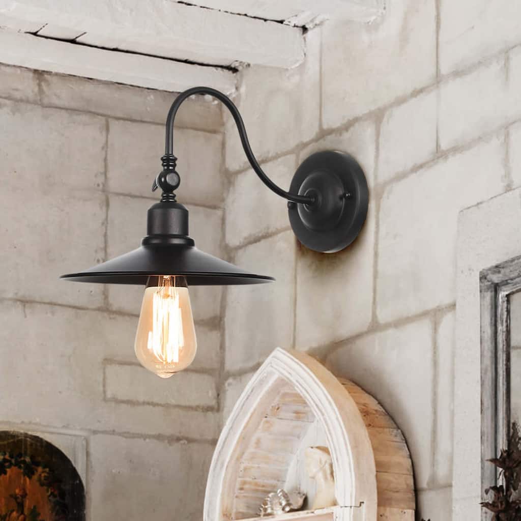 1 - Light Farmhouse Rustic Industrisl Metal Black Wall Sconce