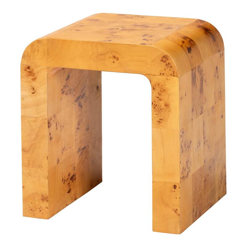 Revelle Modern and Contemporary Natural Light Mappa Real Burl Wood End Table - Natural