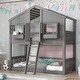 preview thumbnail 1 of 11, Twin Size Low Height Design Wood House Roof bunk Bed with Roof,Window Box,Door,with Safety Guardrails and Ladder,Gray+White Gray