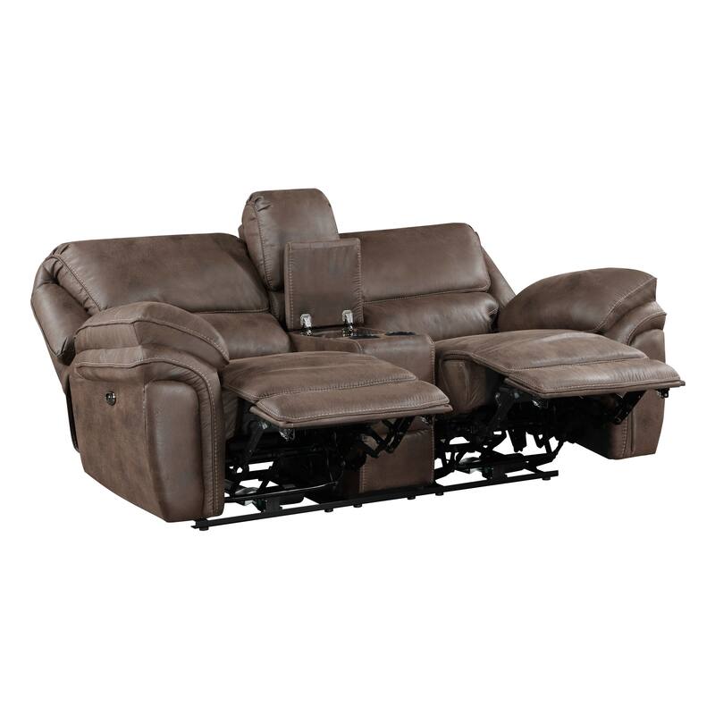 Tony 80 Inch Power Double Recliner Loveseat, Console Cupholders, USB, Brown