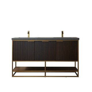 Donostia 60" Vanity in Walnut with stone countertop Without Mirror
