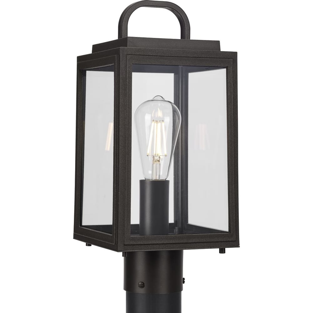 Grandbury Collection One-Light Antique Bronze Glass Outdoor Post Light - 7 in x 7 in x 15.625 in