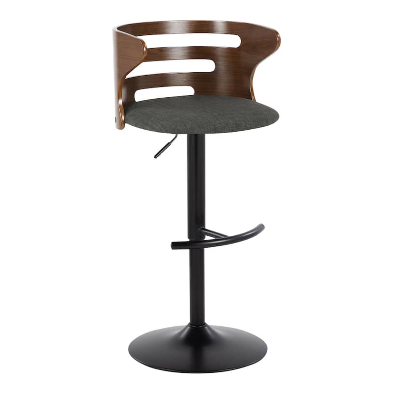 Carson Carrington Cranagh Adjustable Bar Stool with Rounded T Footrest (Set of 2) - Charcoal Fabric/Walnut Wood/Black