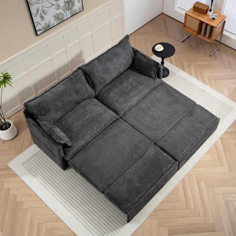 73.6" Corduroy Convertible 3-in-1 Sofa Bed with Charging Ports