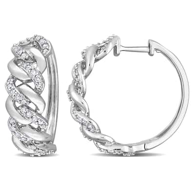 Miadora Sterling Silver 1/2ct TDW Diamond Oval Link Hoop Earrings