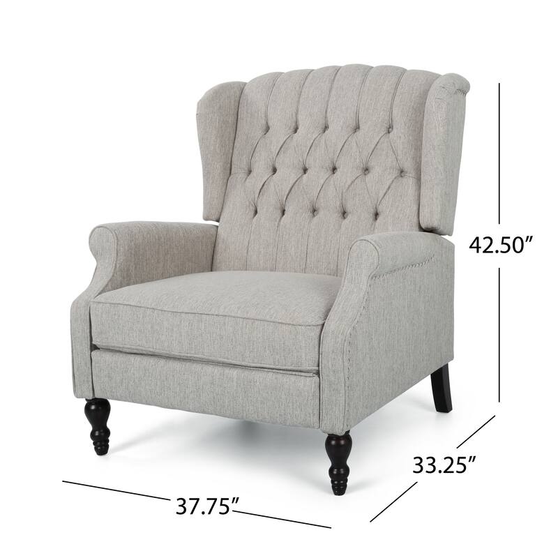 Light Grey Oversized Upholstered Wingback Push-Back Recliner with Footrest, Button-tufted Backrest, Nailhead Accents