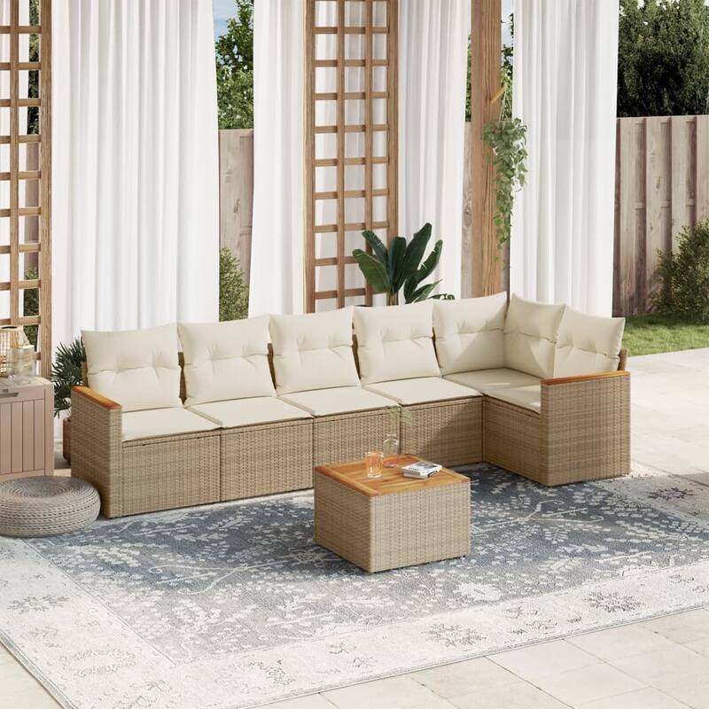 vidaXL Garden Sofa Set Black - Beige 7 Piece With table