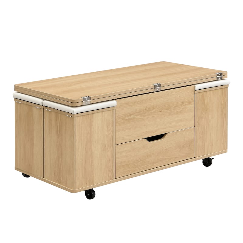 Christopher Knight Home - Calix Lift-Top MDF Coffee Table Set with 4 Stools and Smooth Locking Wheels